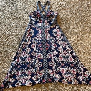 INC International Concepts Navy Pink White Paisley Midi Dress